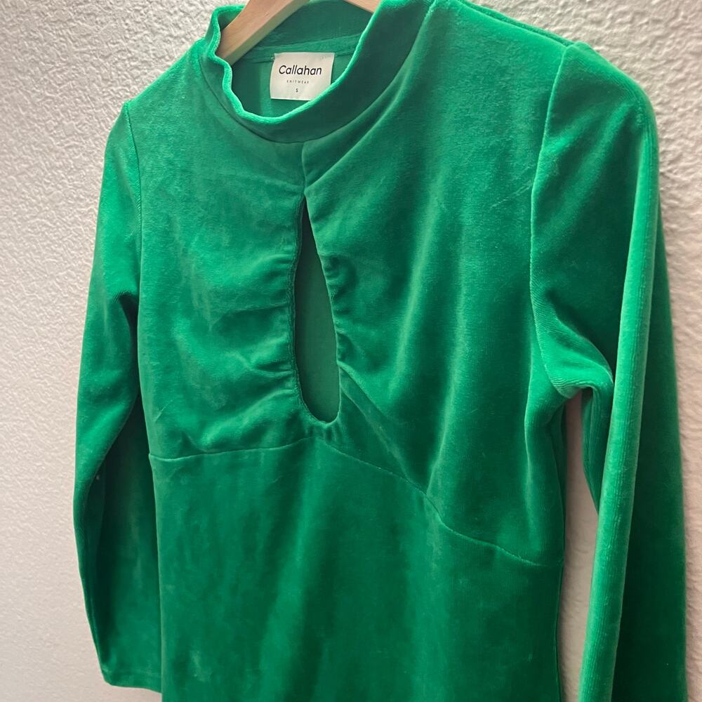 Callahan Willa Emerald Velvet Keyhole Mini Dress Long Sleeve Sz S Retro Festive - Picture 7 of 7